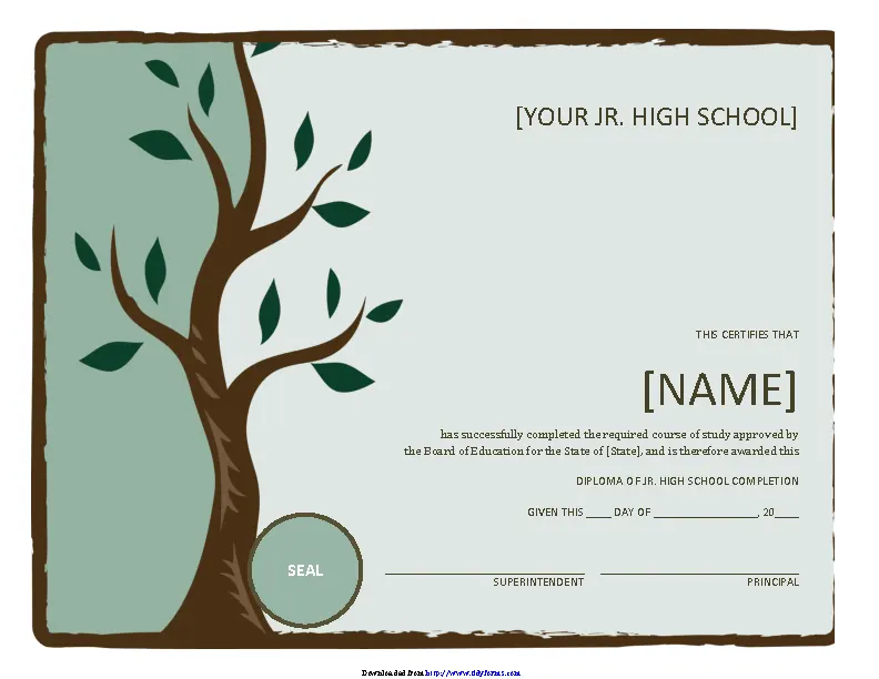 Jr High School Diploma With Tree