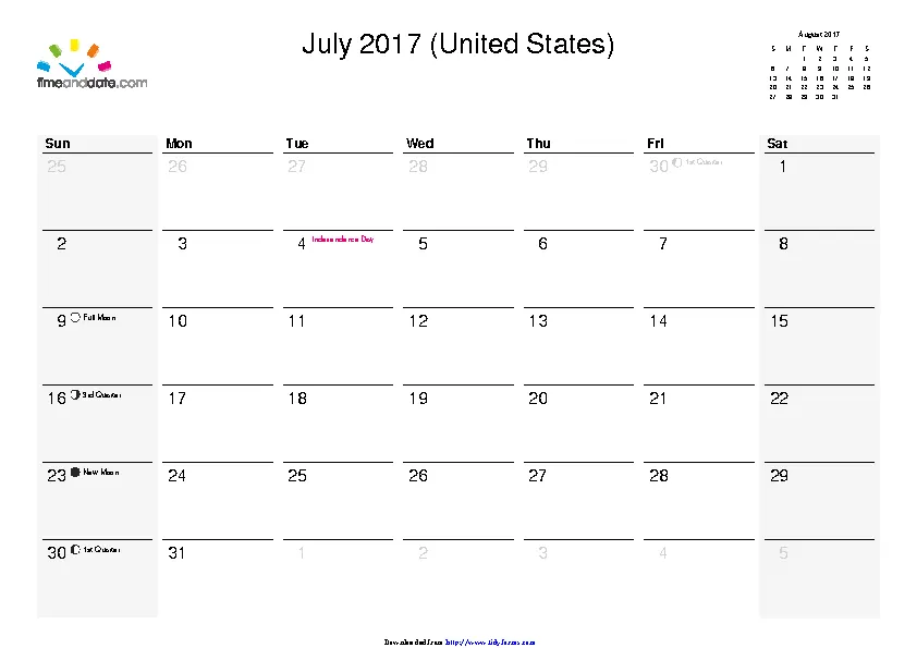 July 2017 Calendar 1 - PDFSimpli