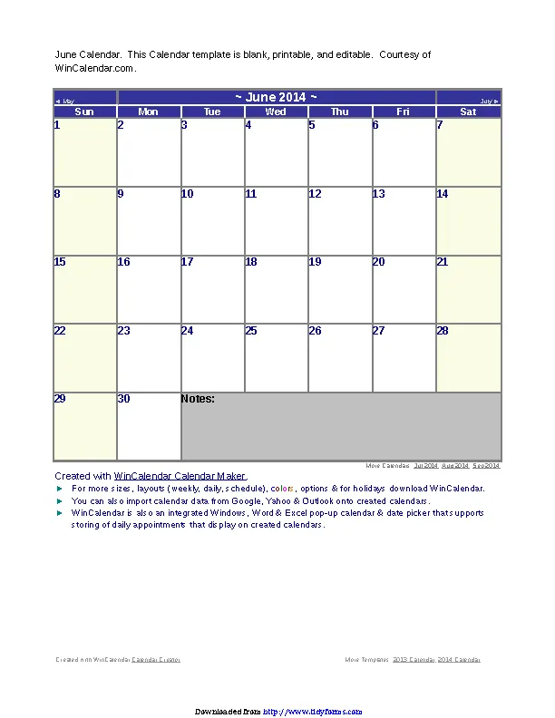 June 2014 Calendar 3 - PDFSimpli