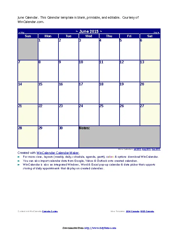 June 2015 Calendar 1 - PDFSimpli