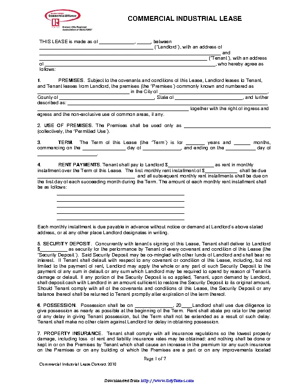 Kansas Industrial Lease Agreement - PDFSimpli