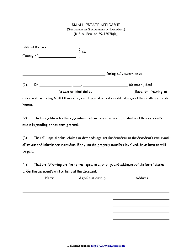 Kansas Small Estate Affidavit Form PDFSimpli