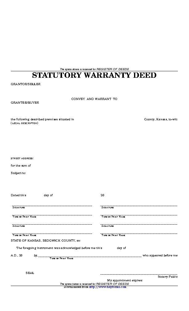 Kansas Statutory Warranty Deed Sedgwick County