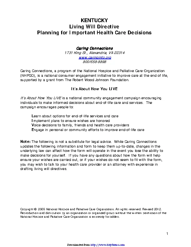 Kentucky Advance Health Care Directive Form 1 - PDFSimpli