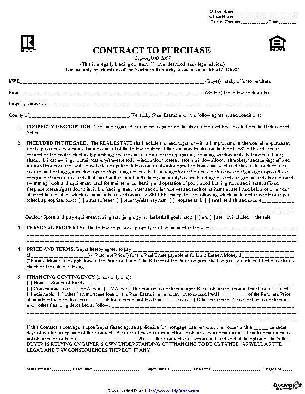 Kentucky Contract To Purchase Form - PDFSimpli