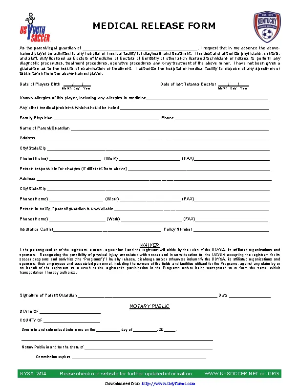 Kentucky Medical Release Form