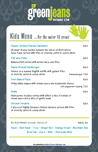 Kids Menu For The Under 10 Crowd - PDFSimpli