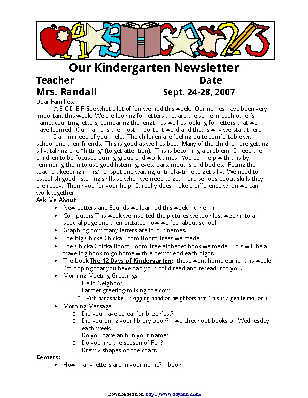 Kindergarten Newsletter Template 3