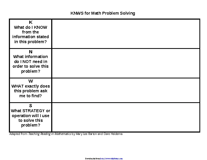 Kwl Chart For Math Problem Solving