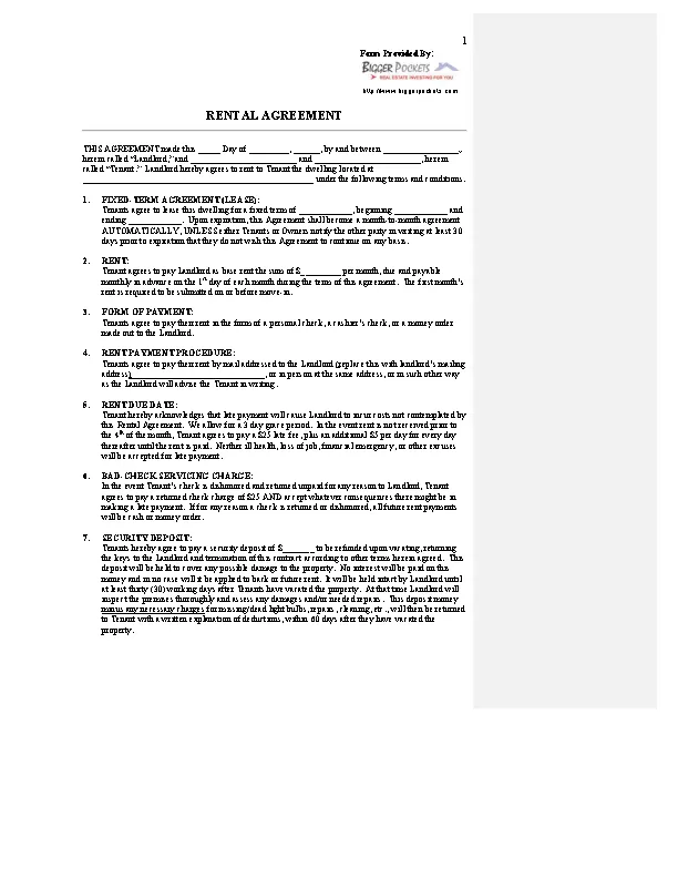 blank rental agreement template