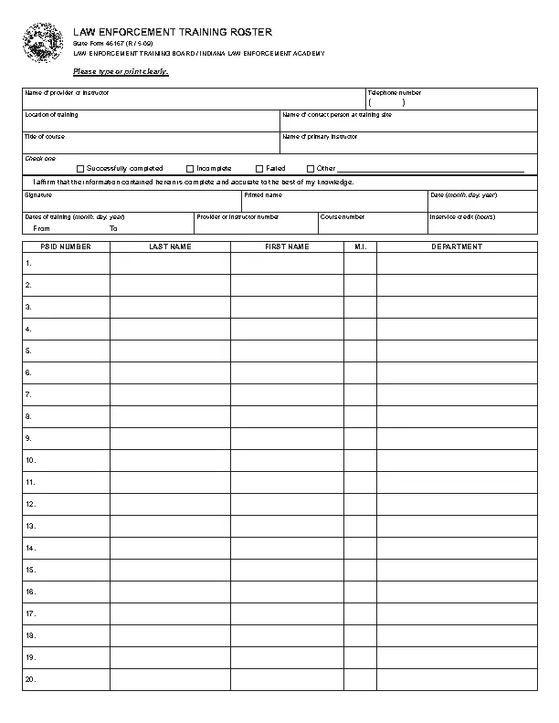 Police Department Handgun Roster Example Law Enforcment Training Roster - PDFSimpli