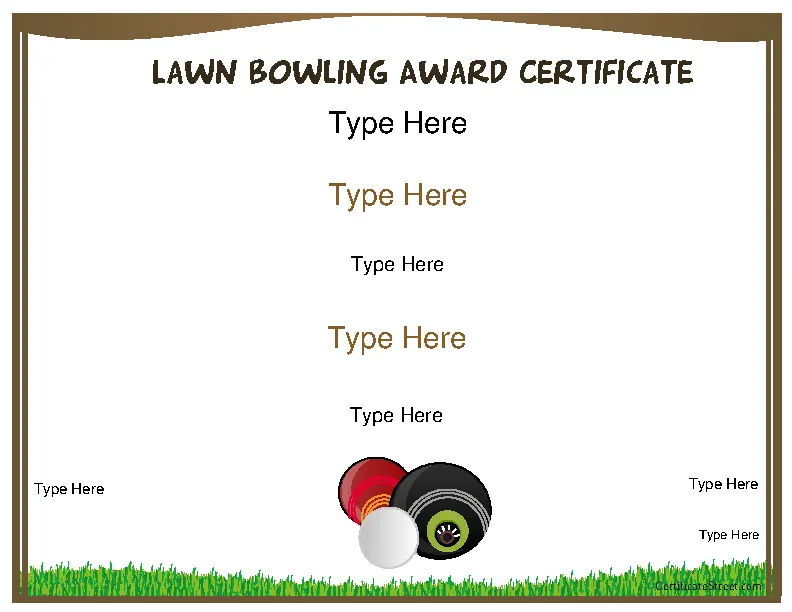 Lawn Bowling Award Certificate