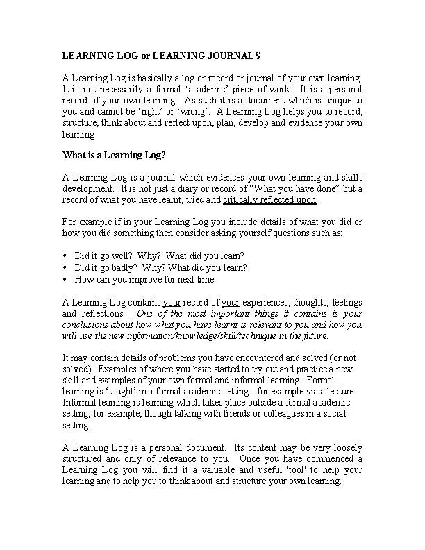 Learning Journals Template - PDFSimpli