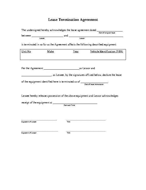 Lease Termination Agreement Example