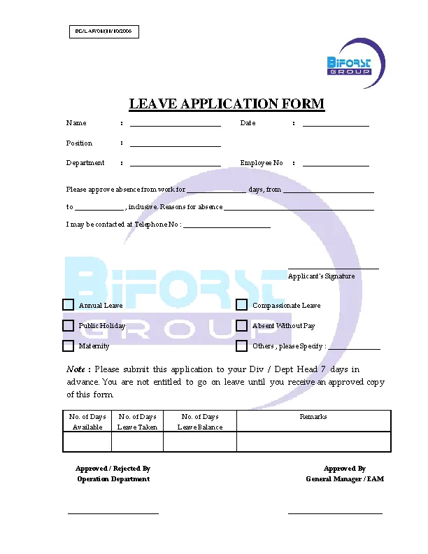 Leave Form Sample 1 PDFSimpli