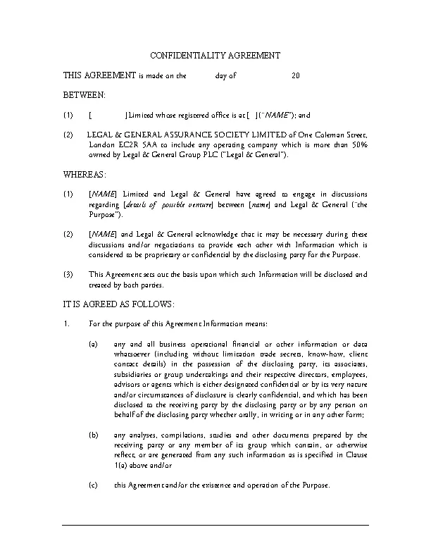 Legal Confidentiality Agreement Template