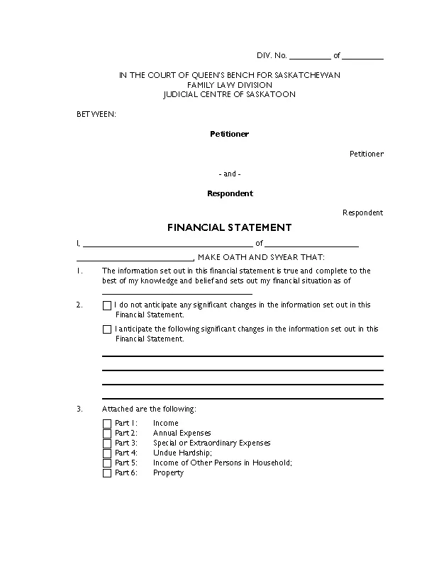 Legal Financial Statement Template
