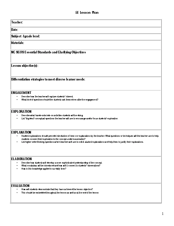 Lesson Plan Sheet Template - PDFSimpli