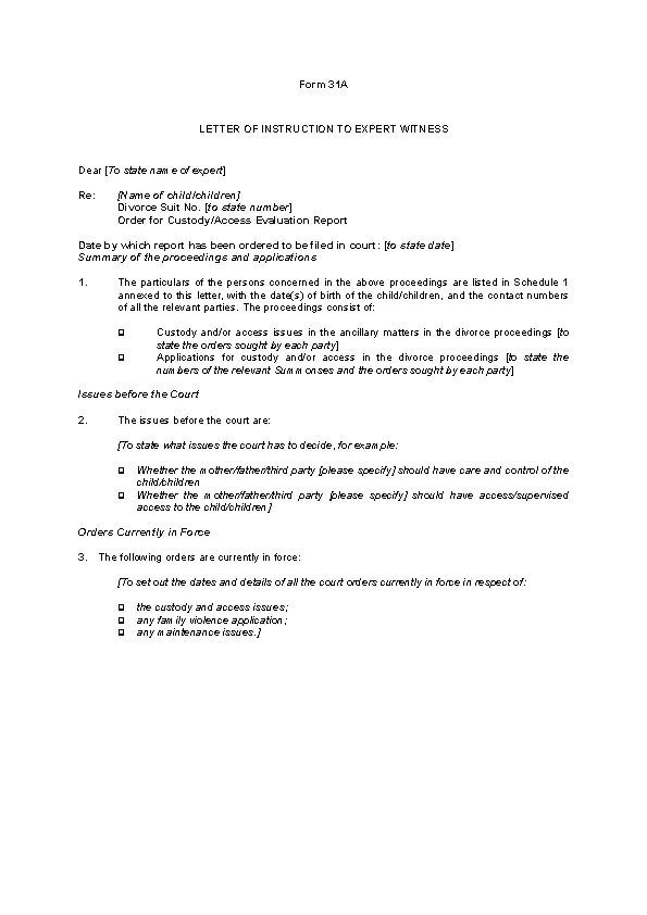 Letter Of Instruction Template To Expert Witness