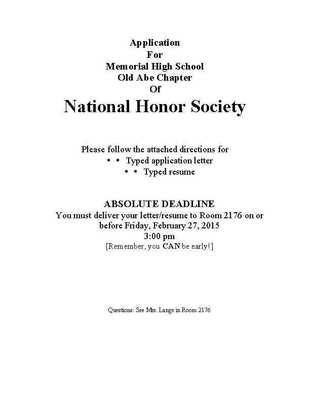 Letter Of Intent For National Honor Society