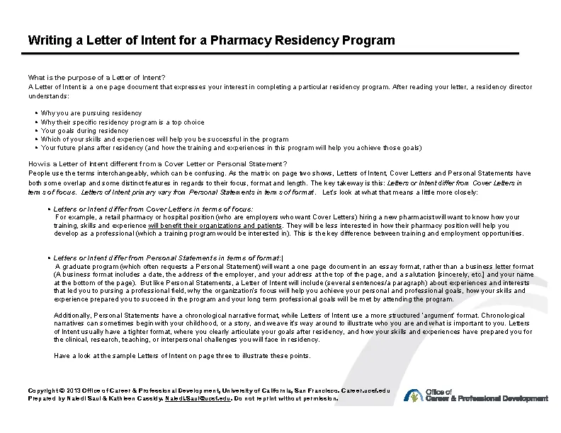 Letter Of Intent For Pharmacy Residency