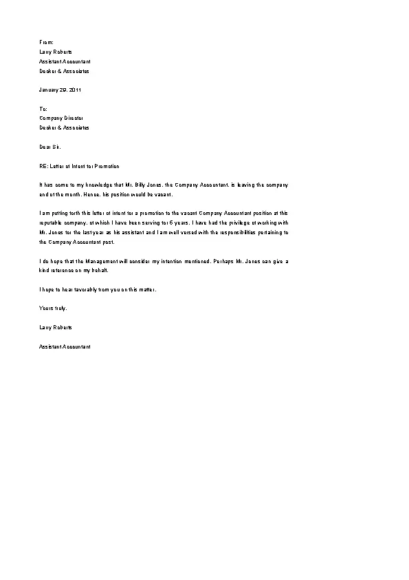 Letter Of Intent For Promotion Template Word Sample