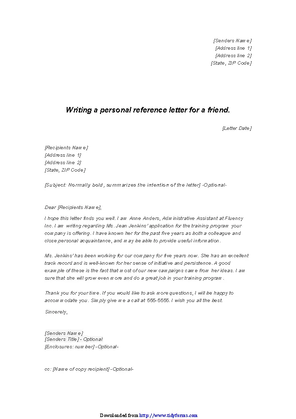 Letter Of Recommendation For A Friend PDFSimpli