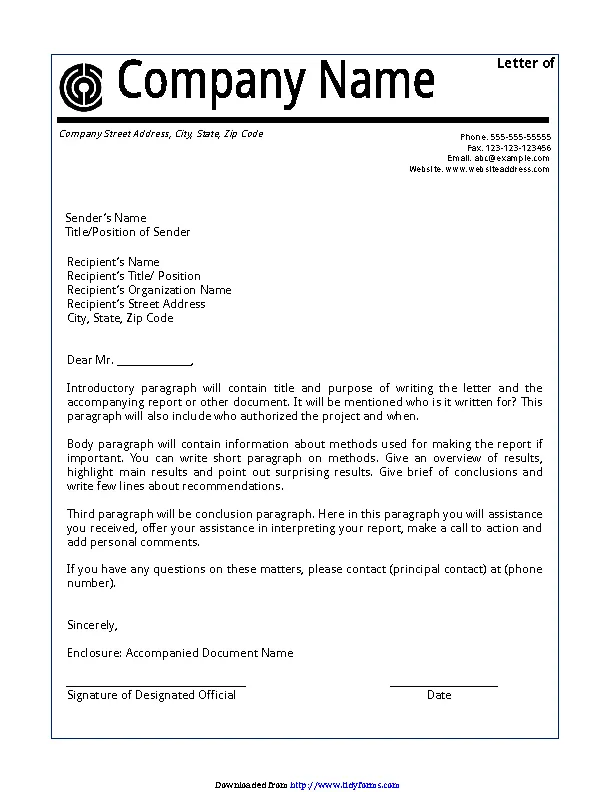 Letter Of Transmittal Example 1
