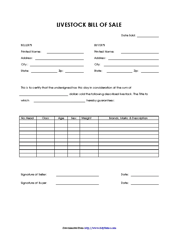 Livestock Bill Of Sale Pdfsimpli