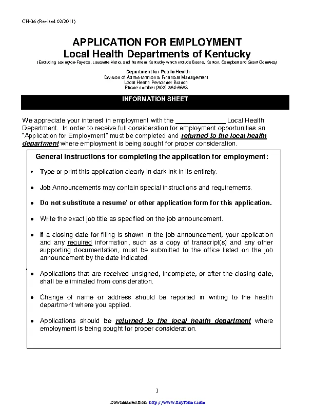 Local Health Departments Of Kentucky Application For Employment PDFSimpli