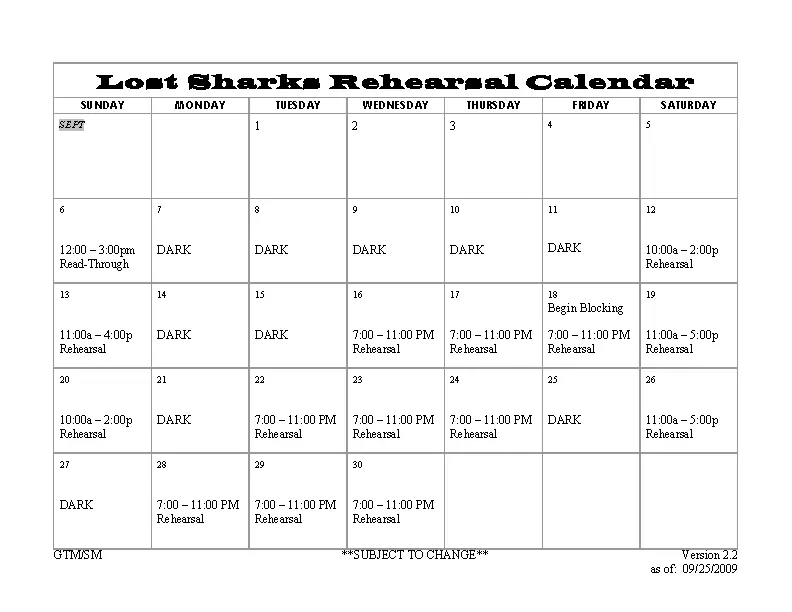 Lost Sharks Rehearsal Schedule Template Word Doc PDFSimpli