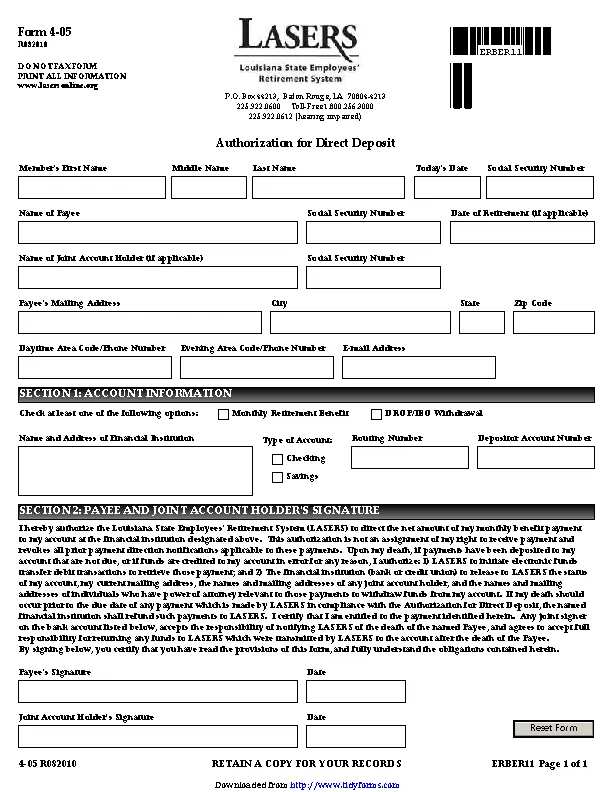 Louisiana Direct Deposit Form 1 - PDFSimpli