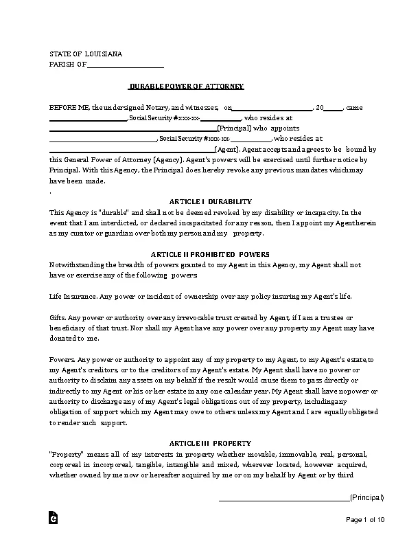 louisiana durable power of attorney form - PDFSimpli