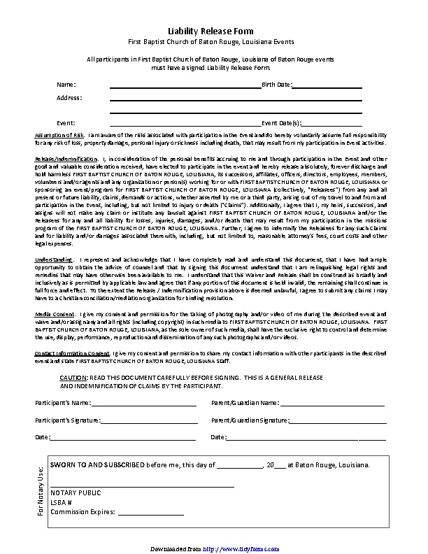 Louisiana Liability Release Form 2