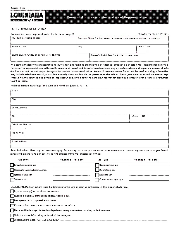 Louisiana Tax Power Of Attorney Form R7006