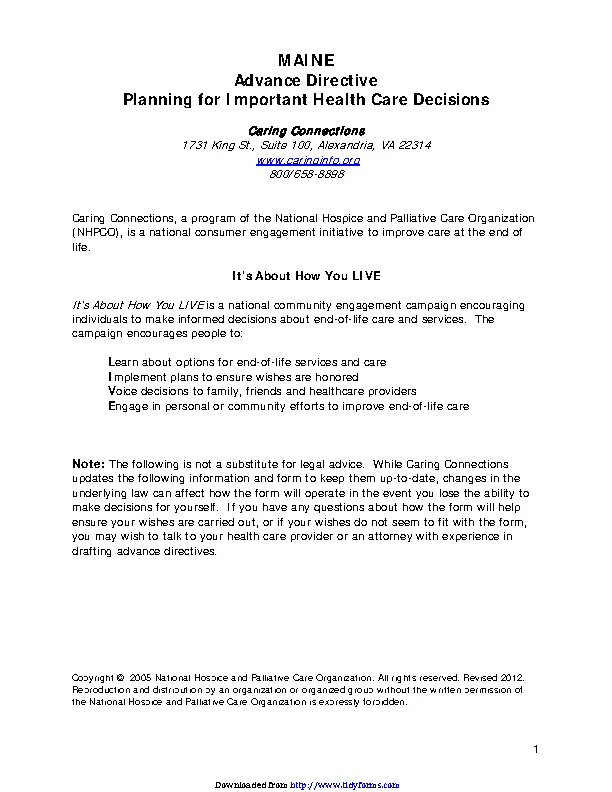 Maine Advance Health Care Directive Form
