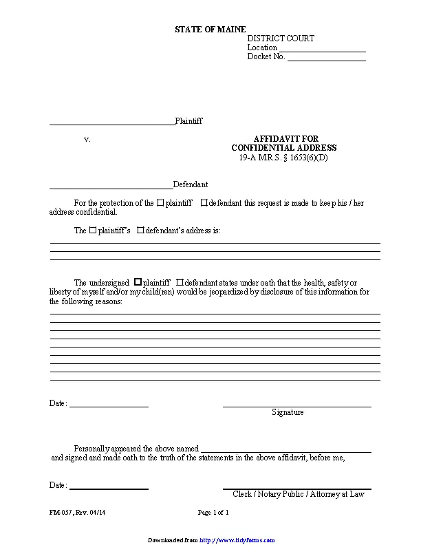 Maine Affidavit For Confidential Address Form