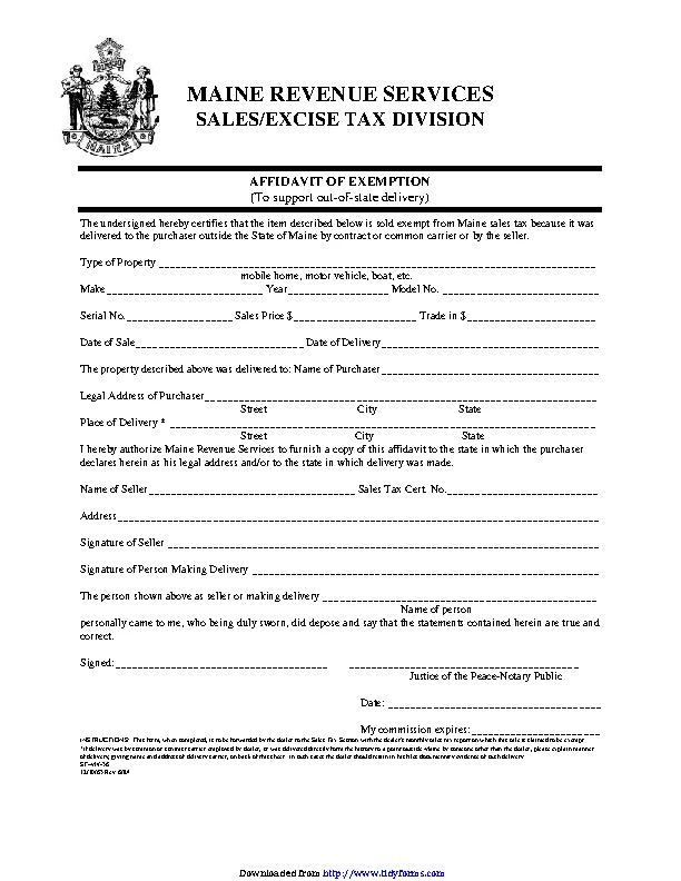 Maine Affidavit Of Exemption Form