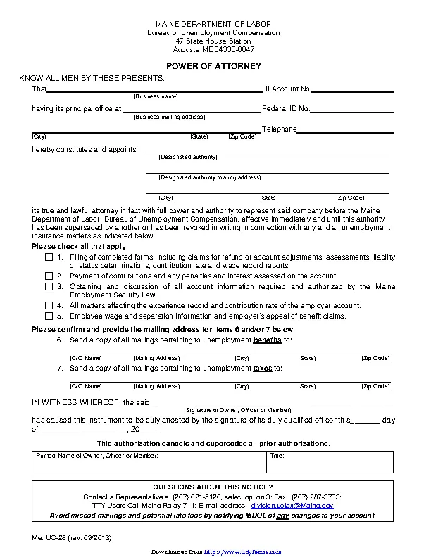 Maine Companys Power Of Attorney Form - PDFSimpli