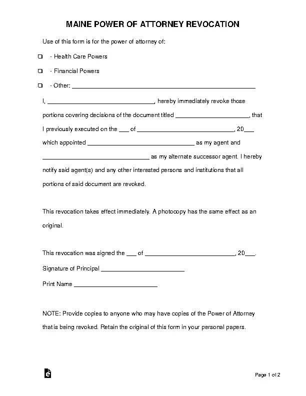 Maine Companys Power Of Attorney Form Pdfsimpli 8151