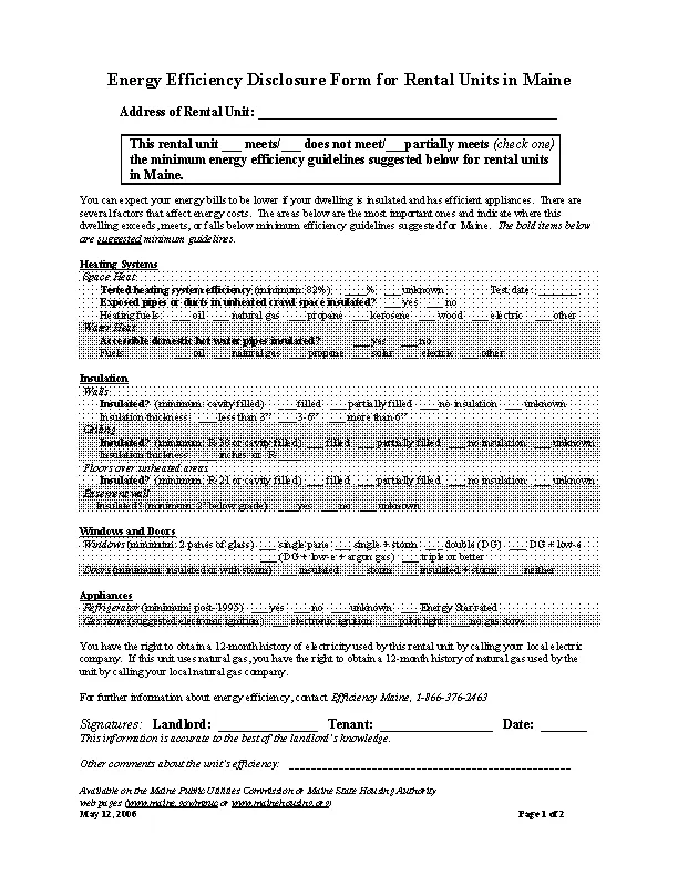 Maine Residential Energy Efficiency Disclosure Statement