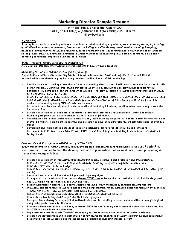 Marketing Director Sample Resume Pdfsimpli 5479