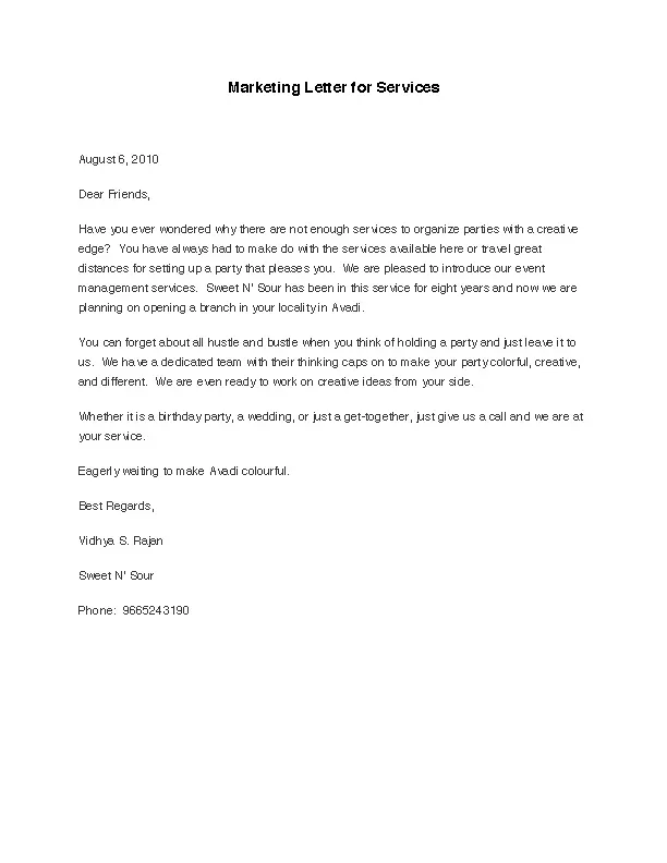Marketing Letter For Services