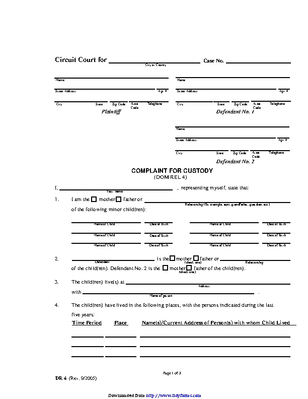 Maryland Child Custody Form