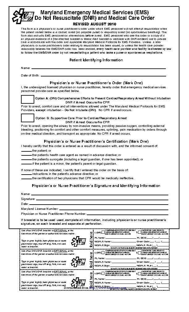 Maryland Do Not Resuscitate Form PDFSimpli