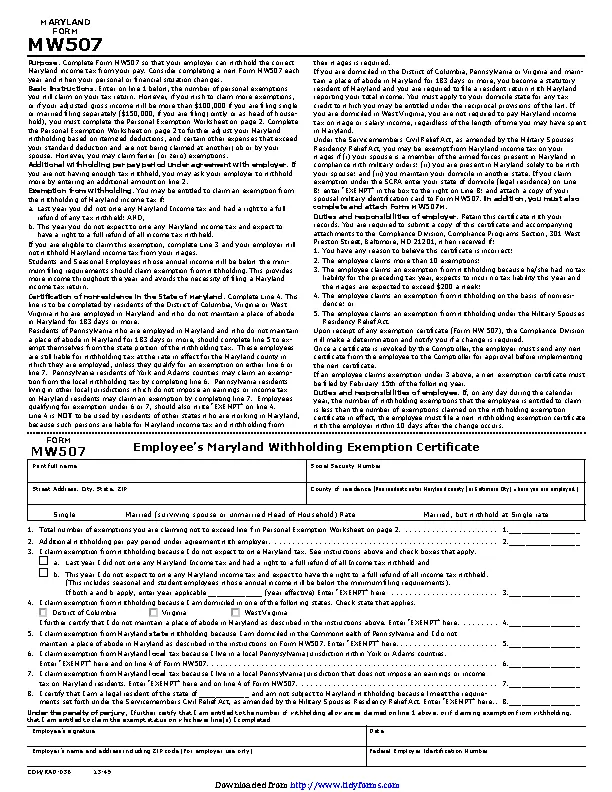 Maryland Form Mw 507 PDFSimpli