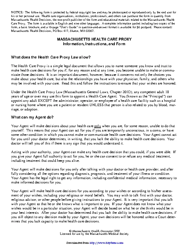 Massachusetts Health Care Proxy Form 1 - PDFSimpli