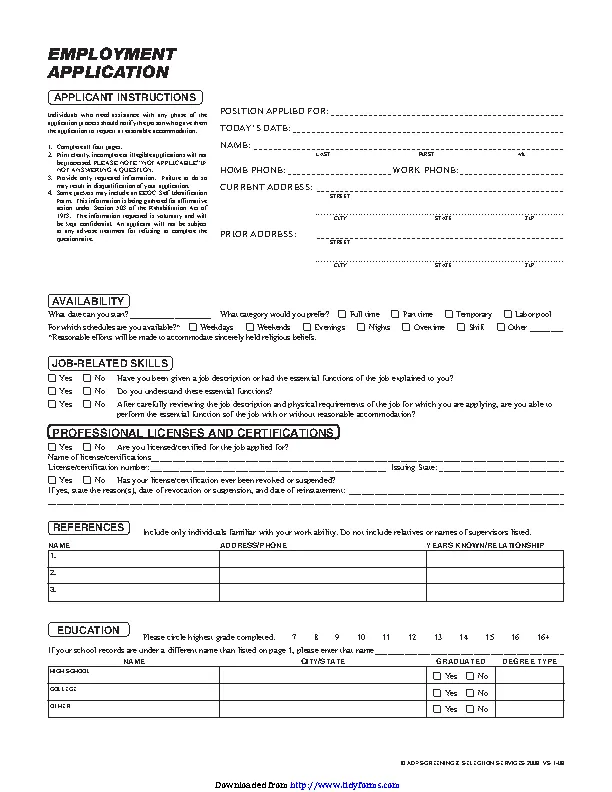 Massachusetts Job Application Form 1