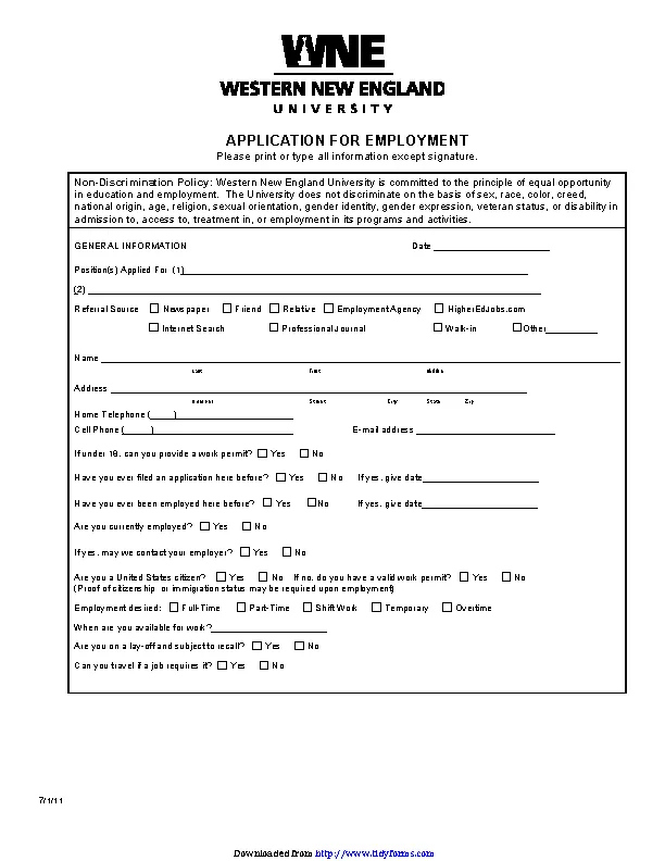 Massachusetts Job Application Form 3