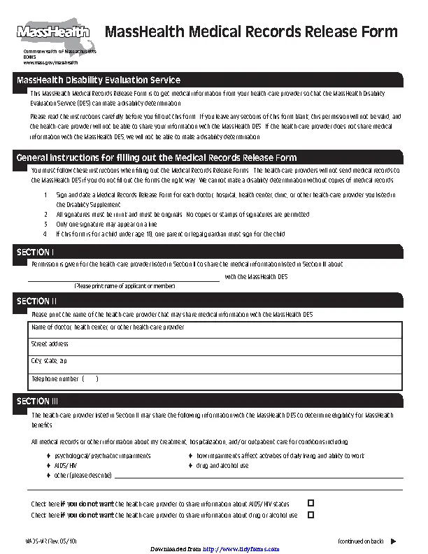 Massachusetts Medical Records Release Form 1 PDFSimpli